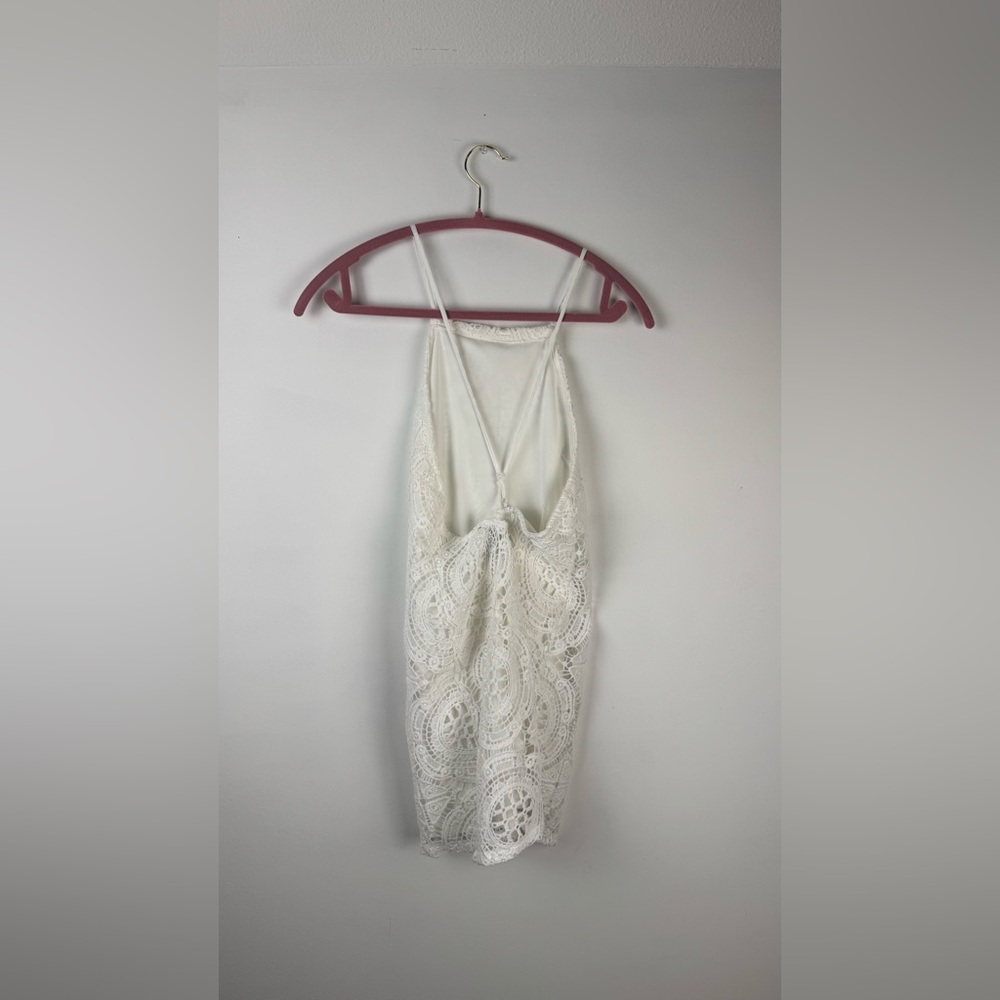 Forever 21 White Crochet Lace Midi Dress Open Back Bodycon Small - Picture 3 of 3
